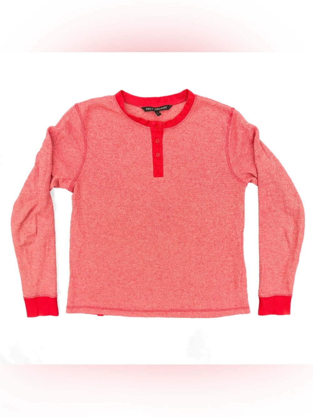 Pact Organic Waffle Knit Thermal Henley Shirt Small Red Sustainable
